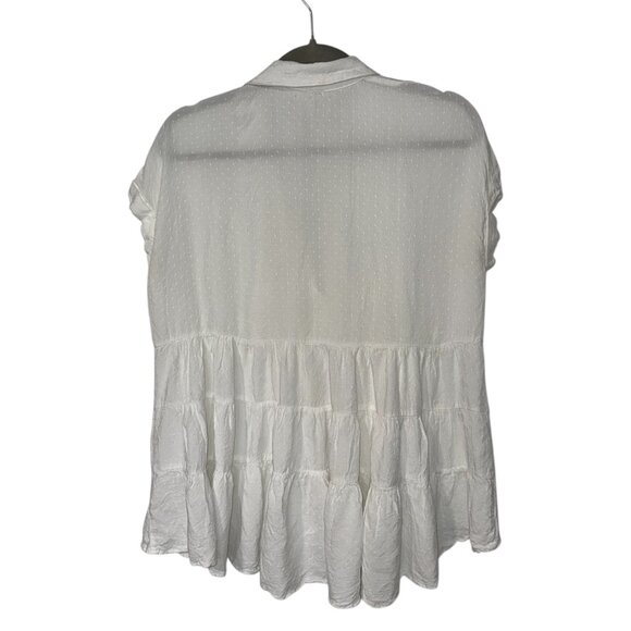 White Button-Down Peplum Top – Short Sleeve - Picture 3 of 8